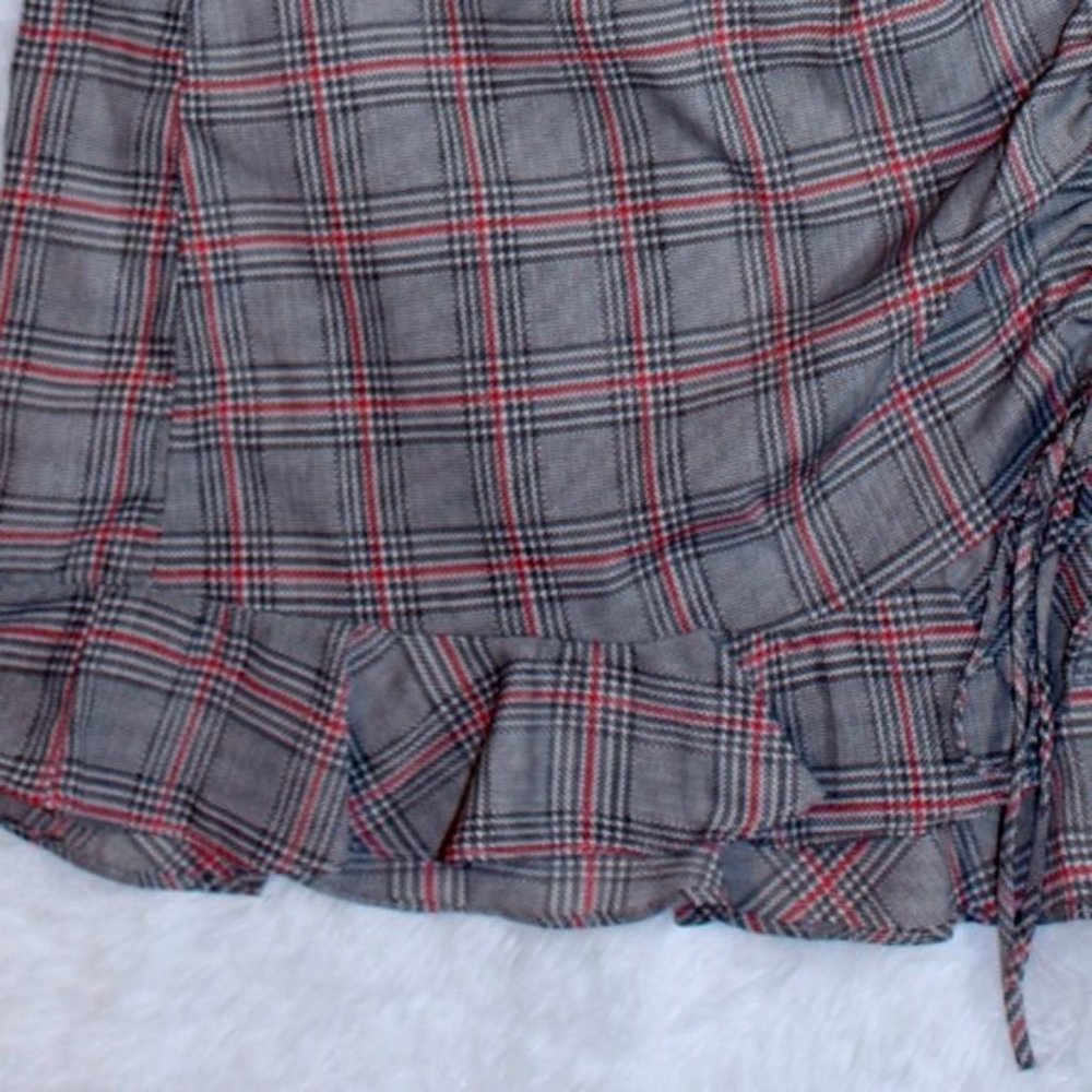 Plaid Ruched Mini Skirt - Picture 2 of 8